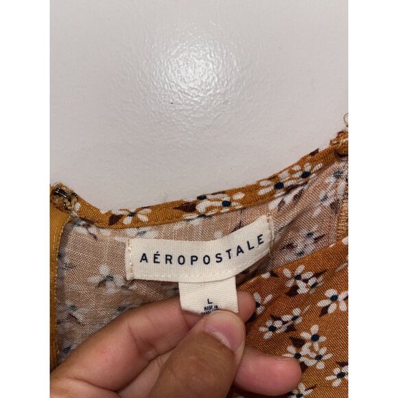 Aeropostale Brown Floral Short Sleeves & Back Zipper Closure Women's Mini Dress - Picture 4 of 8